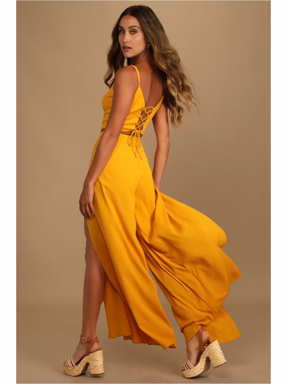 Lulu’s Out Tonight Mustard Yellow Two Piece Jumpsuit - Picture 3 of 10